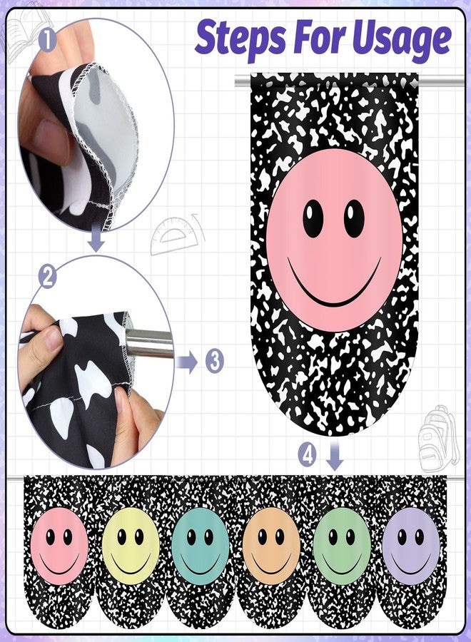 AKAIXI 6pcs Composition Classroom Curtains Back to School Pastel Smiley Face Curtains for Classroom Black and White Composition Curtain for Kindergarten Playroom Daycare Bedroom Living Room 36"X24" - Image 5